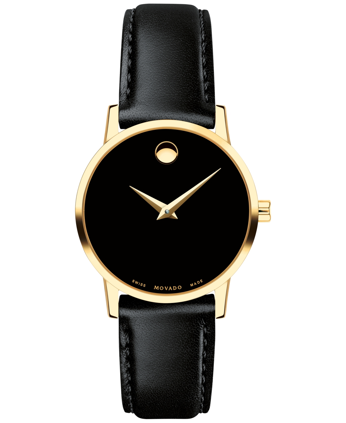 Women's Swiss Museum Classic Black Leather Strap Watch 28mm - Black/Gold Black