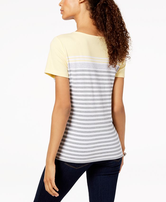 Karen Scott Petite Colorblocked Striped Top, Created for Macy's - Macy's