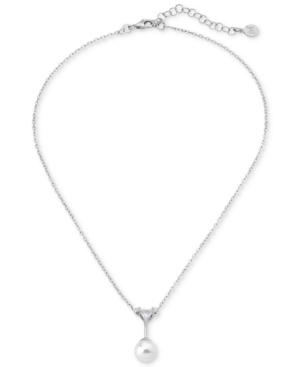 MAJORICA STERLING SILVER TRIANGLE CUBIC ZIRCONIA & IMITATION PEARL PENDANT NECKLACE, 15" + 2" EXTENDER