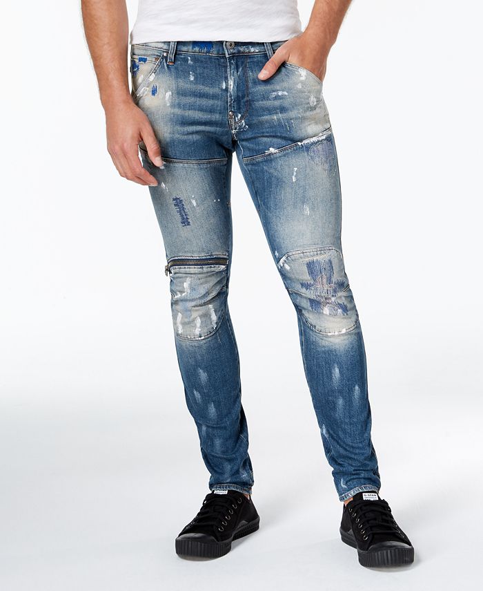 G-Star Raw Men's Slim-Fit Paint-Splatter Moto Jeans - Macy's
