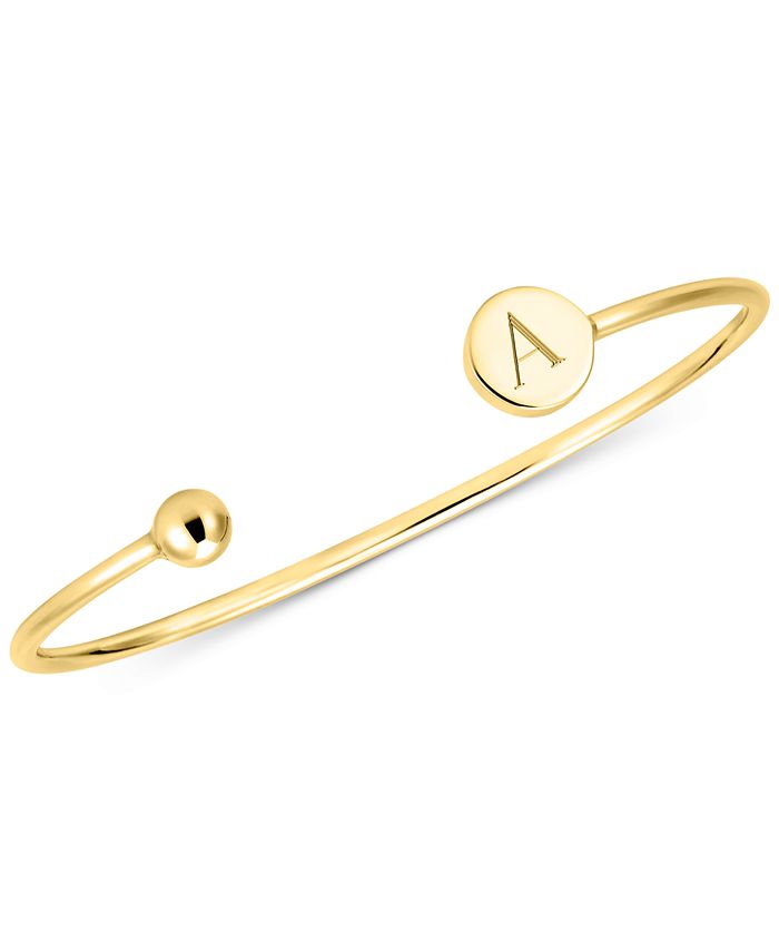 Sarah Chloe Initial Elle Cuff Bangle Bracelet in 14K Gold-Plated Sterling Silver - S