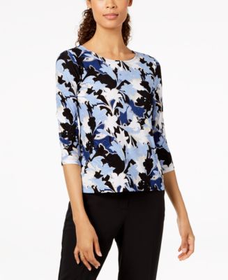 JM Collection Petite Printed Jacquard Top, Created for Macy's - Macy's