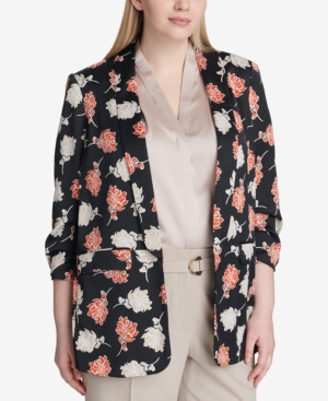 CALVIN KLEIN PLUS SIZE FLORAL-PRINT RUCHED-SLEEVE JACKET