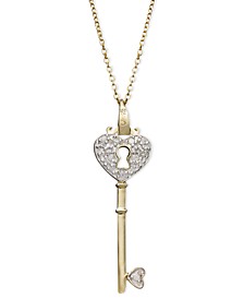Diamond Heart Lock Key Pendant Necklace in 18k Gold over Sterling Silver(1/10 ct. t.w.)
