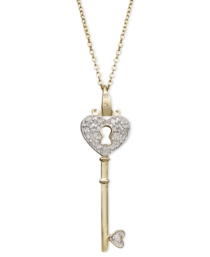 image of Diamond Heart Lock Key Pendant Necklace in 18k Gold over Sterling Silver(1/10 ct. t.w.)