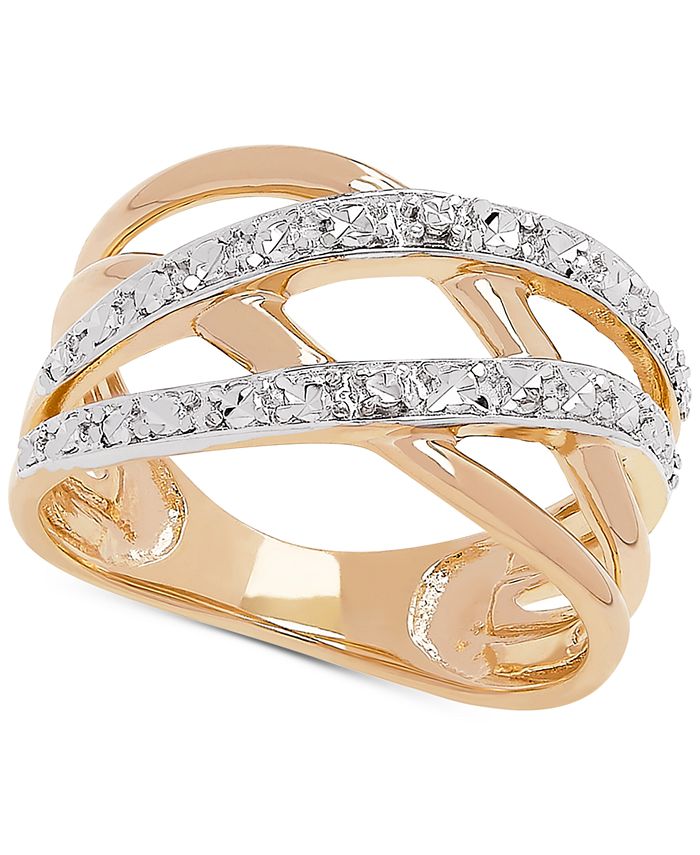 Italian Gold TwoTone Crossover Statement Ring in 10k Gold & Rhodium
