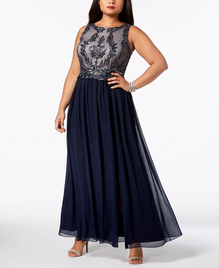 Adrianna Papell Plus Size Sleeveless Embellished Gown - Macy's