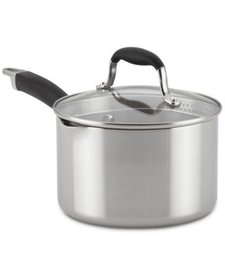 Anolon - Tri-Ply Onyx 3-Qt. Stainless Steel Straining Saucepan & Lid