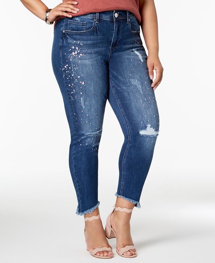 Seven7 Jeans Seven7 Trendy Plus Size Paint-Splattered Skinny Jeans - Macy's