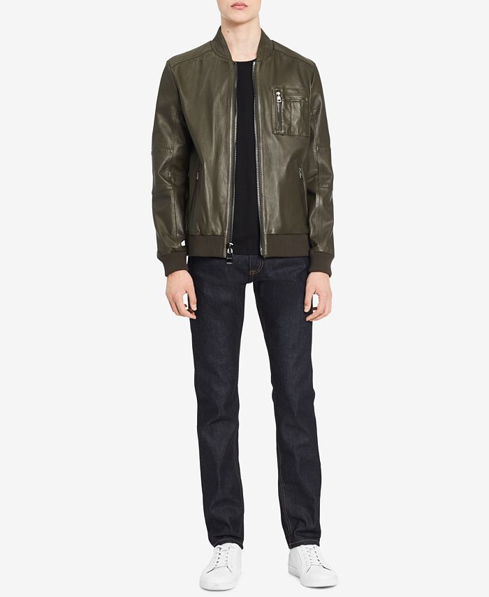 Calvin Klein Men's Leather Bomber Jacket - Macy's