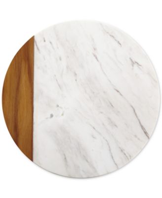 Pantryware White Marble & Teak Wood 10" Round Serving Board