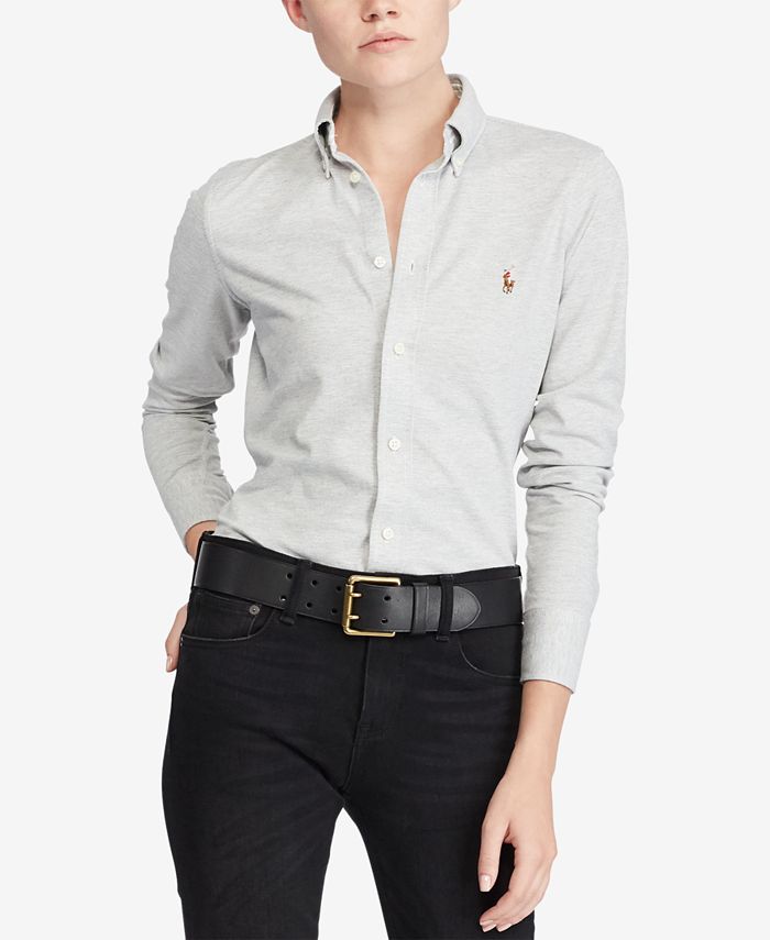 Polo Lauren Knit Oxford Shirt & Reviews - Tops Women - Macy's