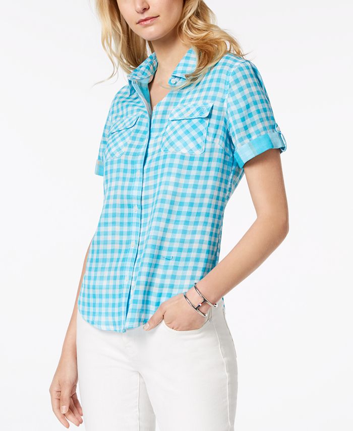 Tommy Hilfiger Cotton Gingham Utility Shirt, Created for Macy's ...