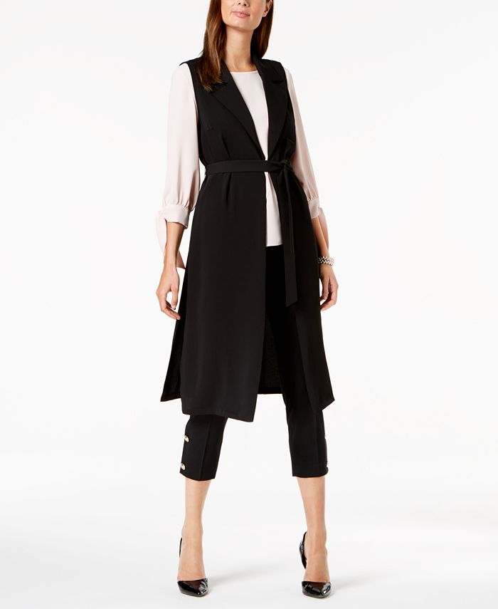 Nine West Belted Duster Vest Tie Sleeve Top Straight Leg Ankle Pants Reviews Wear To Work Women Macy S