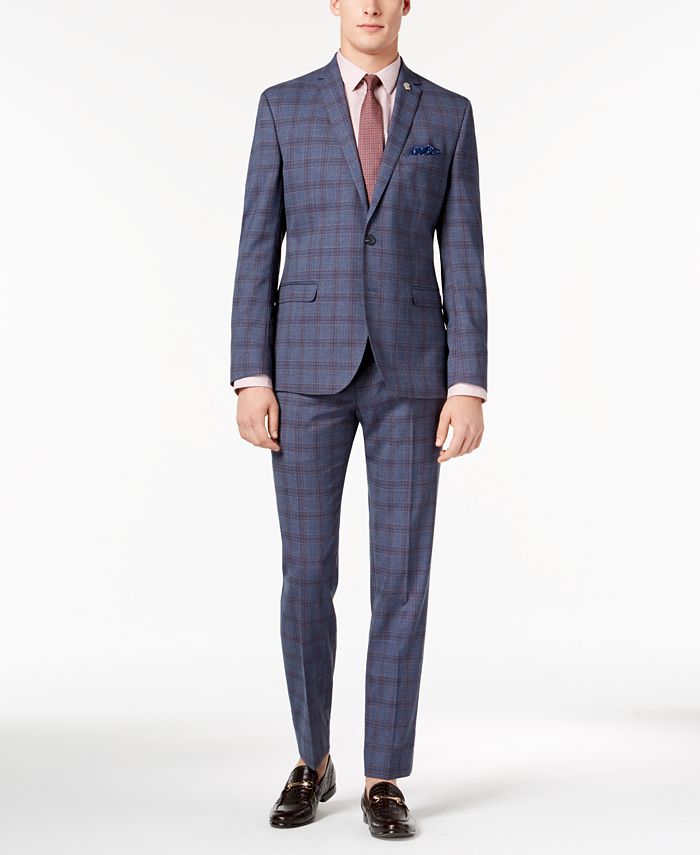 Nick Graham Men's Slim-Fit Stretch Denim Blue Plaid Suit - Macy's