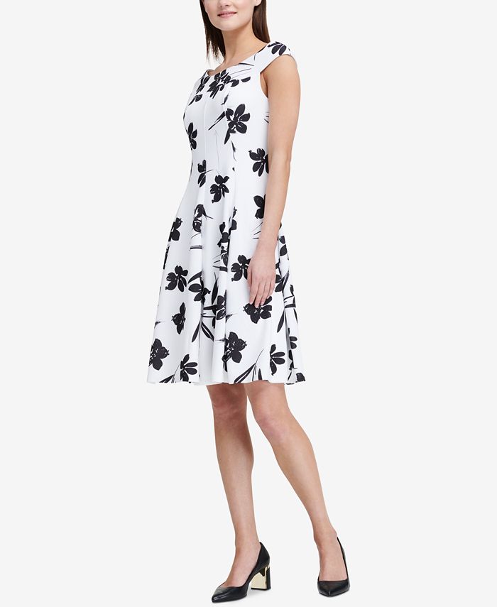 DKNY Printed Off-The-Shoulder Fit & Flare Dress, Created for Macy's ...