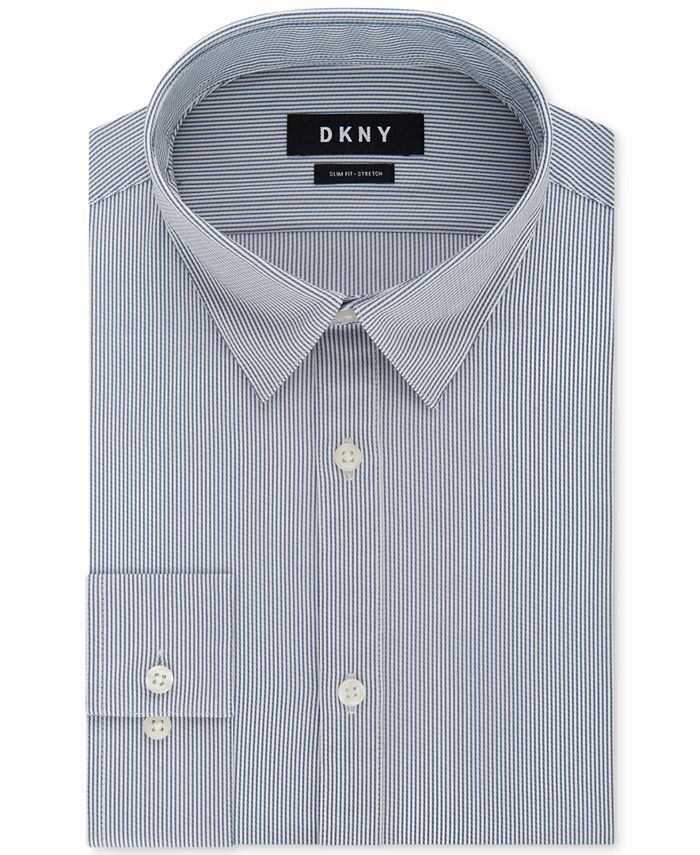 DKNY Men's Dress Shirt Jay Slim Fit Long Sleeve Stretch Blue Size 17.5X34-35