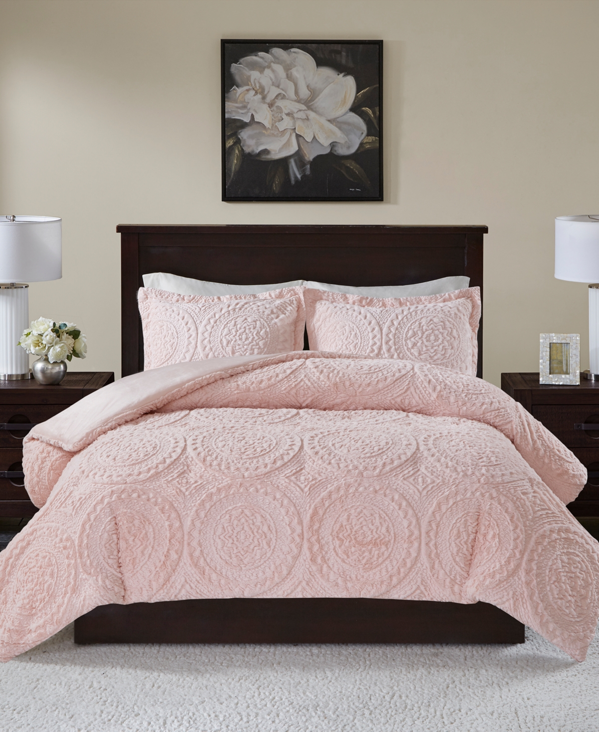 Madison Park Arya Medallion Embroidered Faux Fur 2-pc. Comforter Set, Twin/twin Xl In Blush