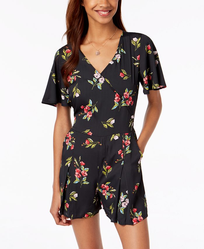 One Hart Juniors' Printed Faux-Wrap Romper, Created for Macy's ...