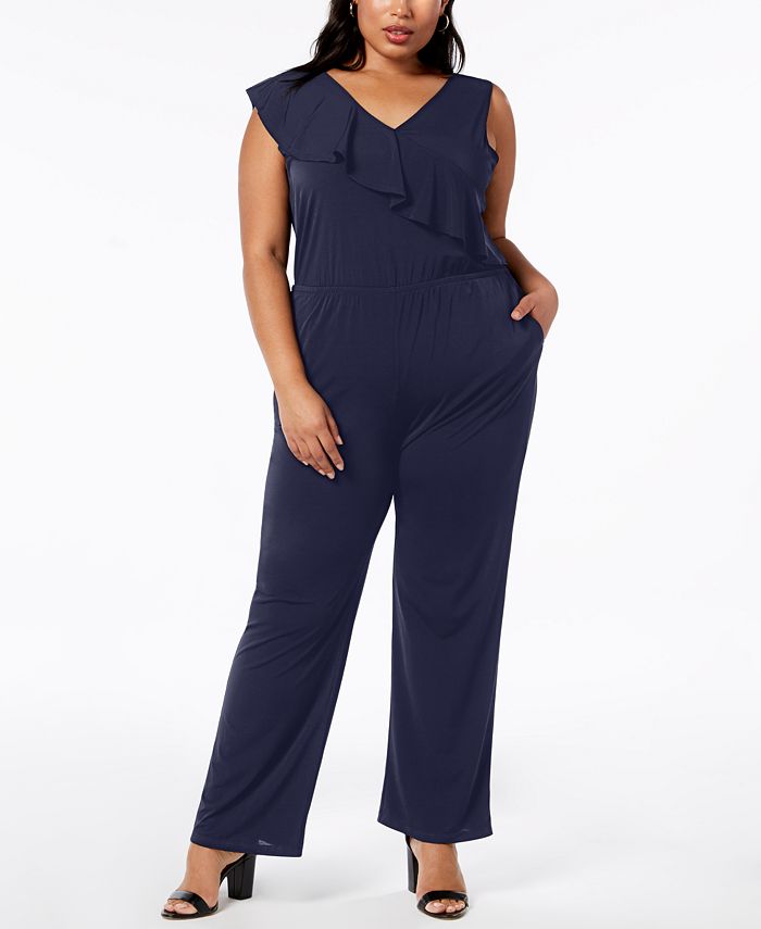NY Collection Plus Size Ruffled Jumpsuit - Macy's