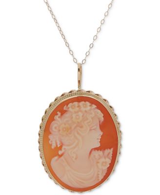 Macy's - Cassis Rufa Shell Oval Cameo 18" Pendant Necklace in 14k Gold