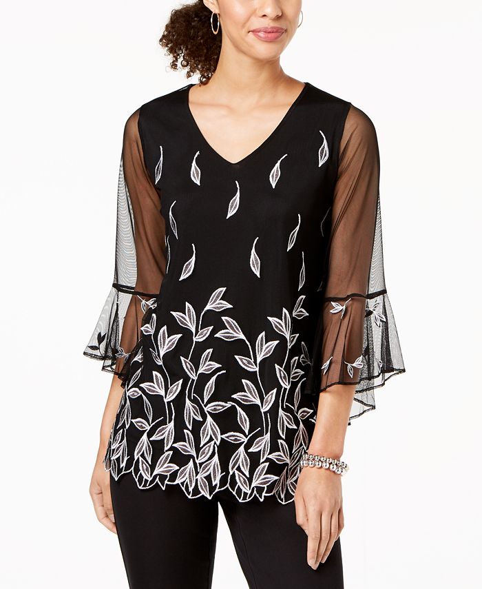 Alfani Petite Embroidered Mesh Top, Created for Macy's & Reviews - Tops ...