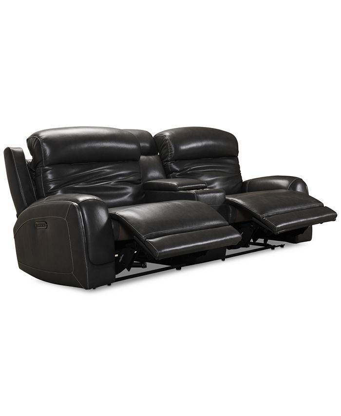Furniture - Winterton 95" 3-Pc. Leather Power Reclining Sofa With 2 Power Recliners, Power Headrests, Lumbar, Console & USB Power Outlet
