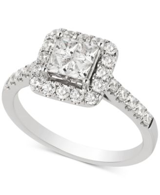 Diamond Princess Cluster Engagement Ring (1 ct. t.w.) in 14k White Gold ...