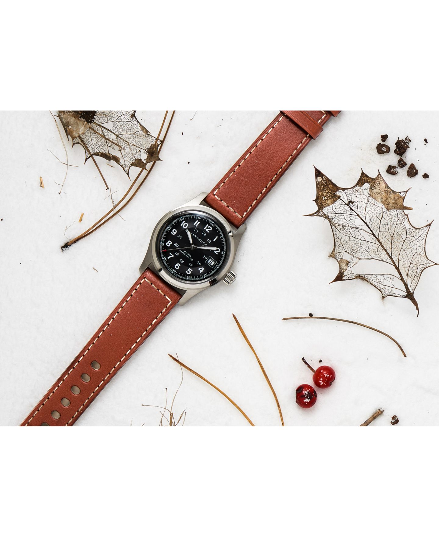 Мужские часы Hamilton Swiss Automatic Khaki Field Brown Leather Strap Watch 42mm H70555533 — фото 7