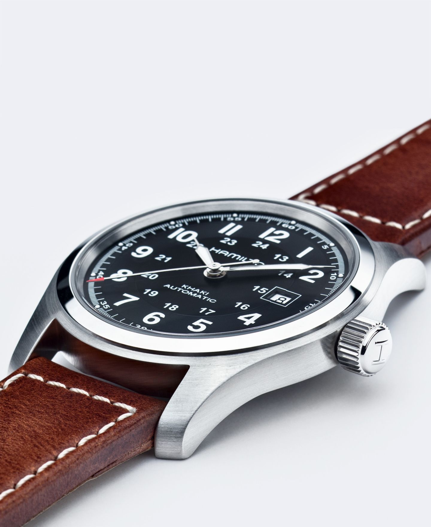 Мужские часы Hamilton Swiss Automatic Khaki Field Brown Leather Strap Watch 42mm H70555533 — фото 5