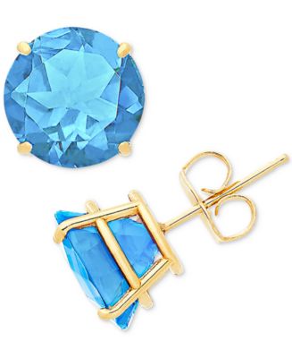 Sky store Blue Topaz Earrings, 14K Yellow Gold, White Gold or Rose Gold Topaz Oval Scroll Studs 8 x6mm, 7 x 5mm or 6 x 4mm, December Birthstone