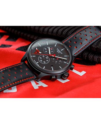 Tissot - Men's Swiss Chronograph Chrono XL NBA Chicago Bulls Black Leather Strap Watch 45mm