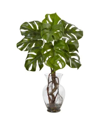 Nearly Natural - 26" Monstera Artificial Plant in Glass Vase with Rocks