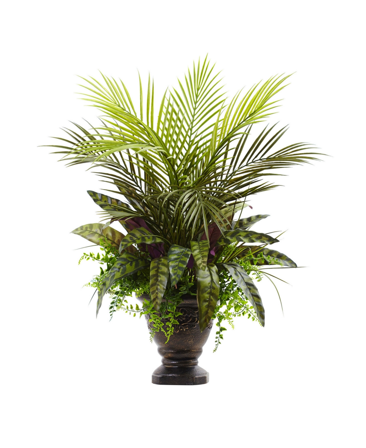 27" Mixed Areca Palm, Fern & Peacock Artificial Plants in Planter - Green