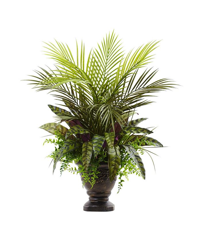 Nearly Natural - 27" Mixed Areca Palm, Fern & Peacock Artificial Plants in Planter