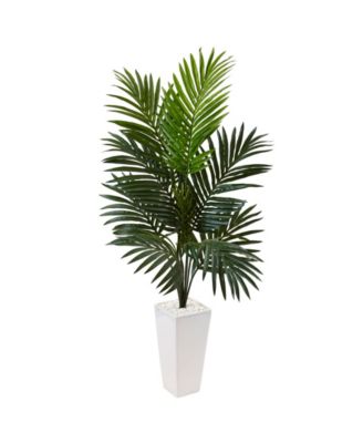 Nearly Natural - 4.5' Kentia Palm Artificial Tree in White Tower Planter