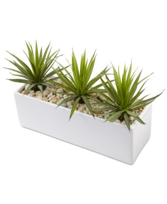 Mini Agave Artificial Plants in Rectangular Ceramic Planter