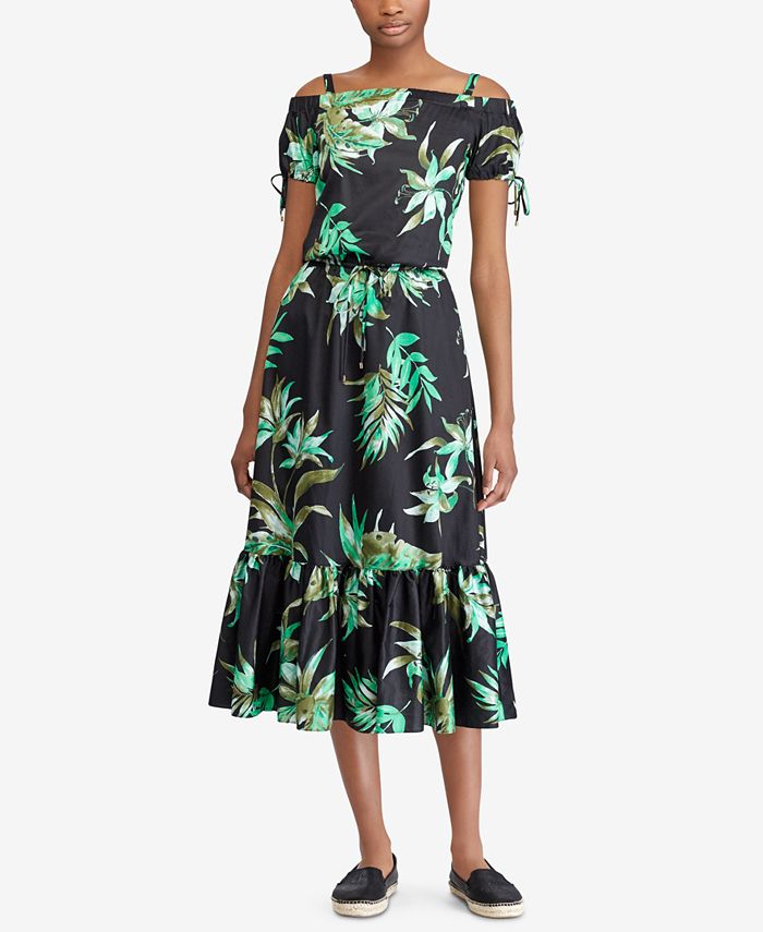 Lauren Ralph Lauren Petite Floral-Print Cotton Off-The-Shoulder Dress ...