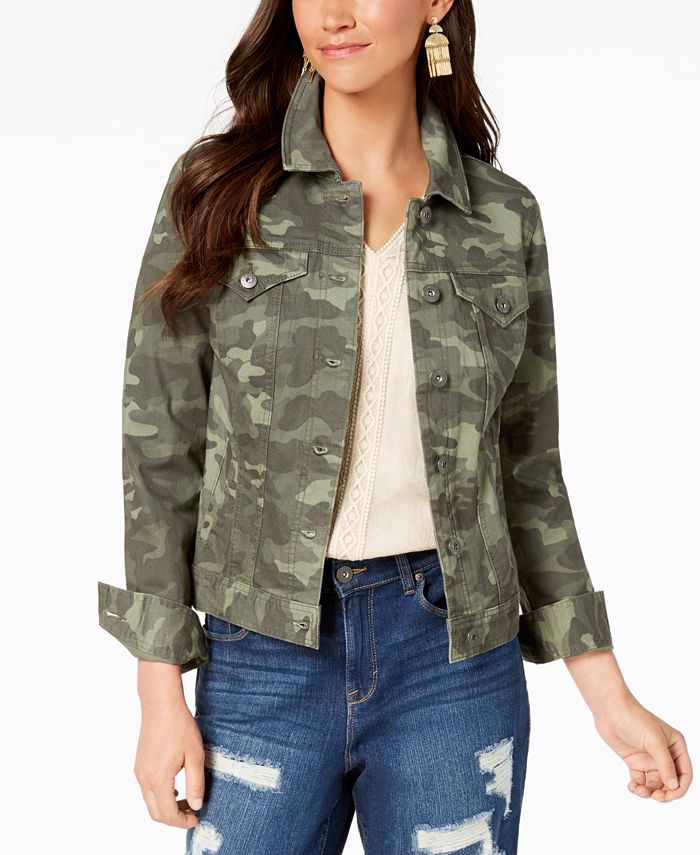 Style & Co Petite Cotton Camouflage Denim Jacket, Created for