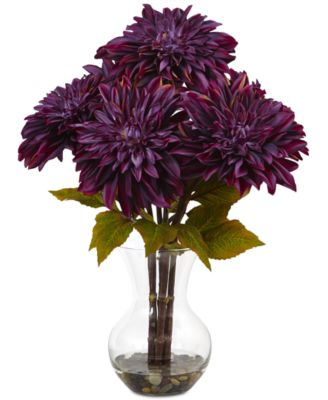 Nearly Natural - Dahlia Aritificial Arrangement in Glass Vase