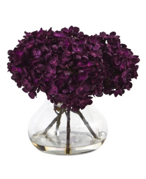 Nearly Natural 8.5"h Hydrangea Artificial Flower Arrangement With Glass Vase In Purple