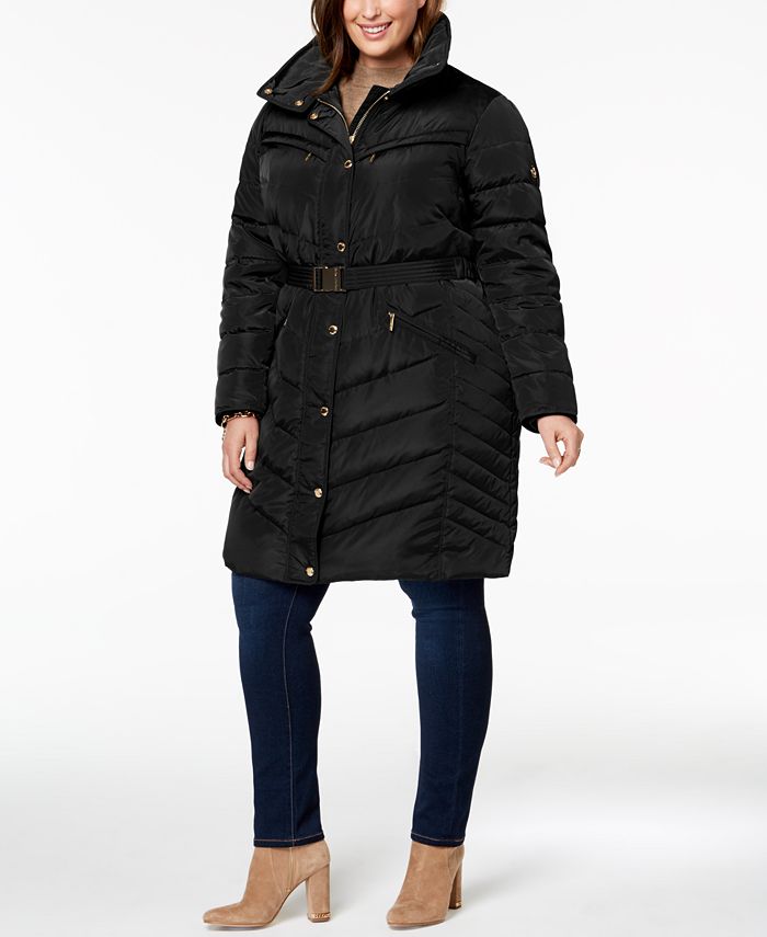 Michael Kors Plus Size Hooded Faux-Fur-Trim Puffer Coat, Created for ...