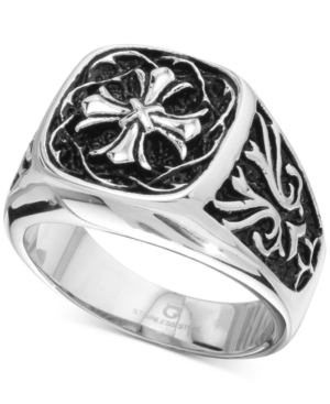 image of Men-s Celtic Cross Ring in Stainless Steel & Black Ion-Plate