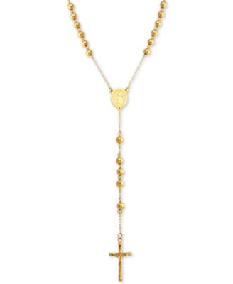 Men's Beaded Cross 28" Rosary Necklace in Yellow Ion-Plated Stainless Steel