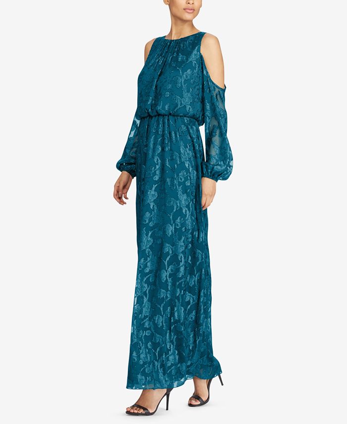 Lauren Ralph Lauren Floral-Print Cold-Shoulder Gown - Macy's
