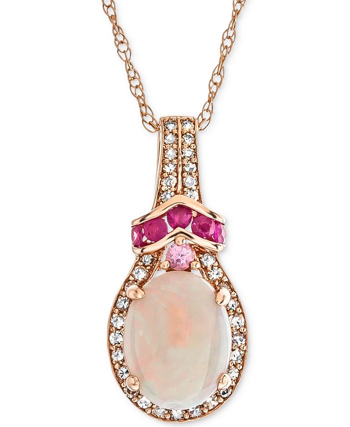 Macy's - Multi-Gemstone (1-3/8 ct. t.w.) & Diamond (1/6 ct. t.w.) 18" Pendant Necklace in 14k Rose Gold