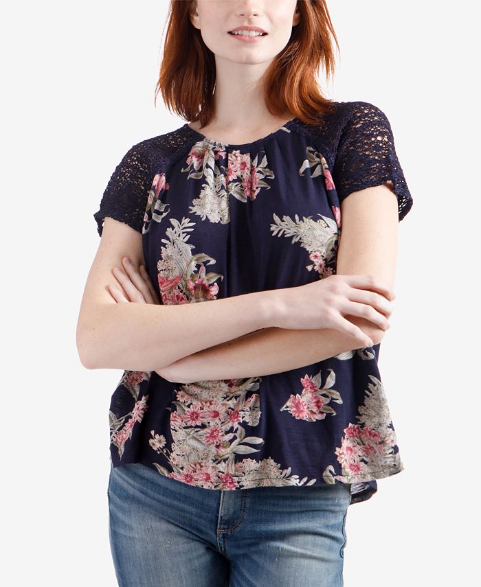Lucky Brand CrochetSleeve FloralPrint Top Macy's