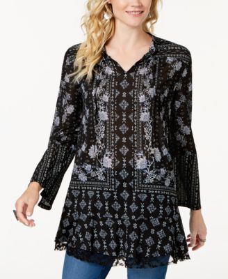 Style & Co - Printed Lantern-Sleeve Tunic Top