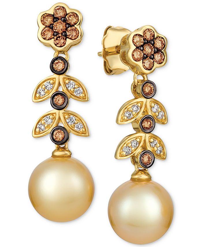 Le Vian - Cultured Golden South Sea Pearl (9mm) & Diamond (1/2 ct. t.w.) Drop Earrings in 14k Gold