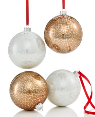 Holiday Lane Shine Bright 6-Pc. Gold-Tone and White Set of Ball Ornaments with a Decorated